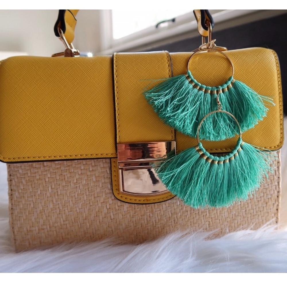 Lamai Fringe Tassel Fan Earrings in Jade Color - Picture 3 of 5